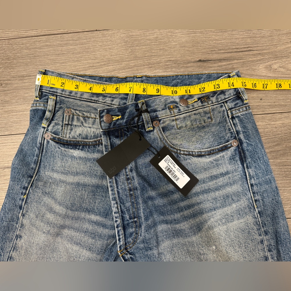 R13 Women's Straight Leg Distressed Jeans in Light Blue Wash - Picture 7 of 14